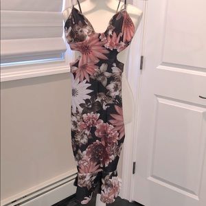Boohoo Floral Cutout Midi Dress